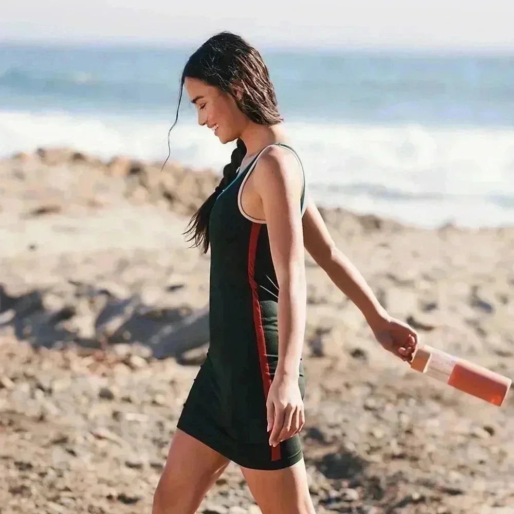 The Upside Black Tank Dress with Red Stripe